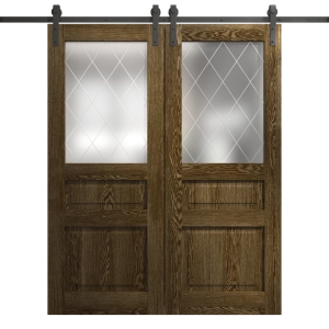 Modern Double Barn Door 36 x 80 inches | Ego 5011 Marble Oak | 13FT Rail Track Set | Solid Panel Interior Doors
