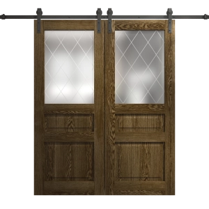 Modern Double Barn Door 84 x 80 inches | Ego 5011 Marble Oak | 14FT Rail Track Set | Solid Panel Interior Doors