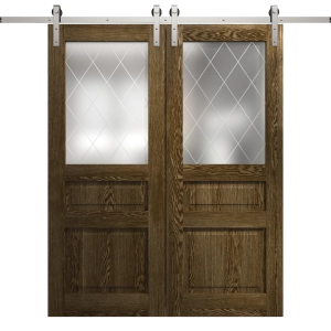 Modern Double Barn Door 36 x 80 inches | Ego 5011 Marble Oak | 13FT Silver Rail Track Set | Solid Panel Interior Doors