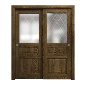 Sliding Closet Bypass Doors 48 x 80 inches | Ego 5011 Marble Oak | Rails Hardware Set | Wood Solid Bedroom Wardrobe Doors