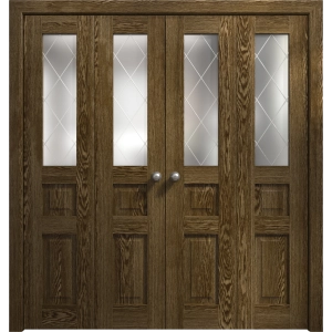 Sliding Closet Double Bi-fold Doors 72 x 80 inches | Ego 5011 Marble Oak | Sturdy Tracks Moldings Trims Hardware Set | Wood Solid Bedroom Wardrobe Doors