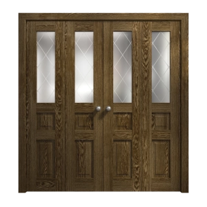 Sliding Closet Double Bi-fold Doors 96 x 80 inches | Ego 5011 Marble Oak | Sturdy Tracks Moldings Trims Hardware Set | Wood Solid Bedroom Wardrobe Doors
