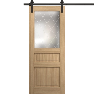 Modern Barn Door 18 x 80 inches | Ego 5011 Natural Oak | 6.6FT Rail Track Heavy Hardware Set | Solid Panel Interior Doors