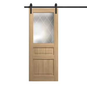 Modern Barn Door 30 x 96 inches | Ego 5011 Natural Oak | 6.6FT Rail Track Heavy Hardware Set | Solid Panel Interior Doors