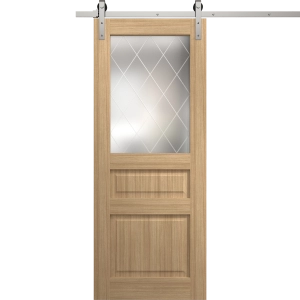 Modern Barn Door 18 x 80 inches | Ego 5011 Natural Oak | 6.6FT Silver Rail Track Heavy Hardware Set | Solid Panel Interior Doors