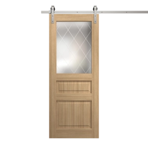 Modern Barn Door 28 x 80 inches | Ego 5011 Natural Oak | 6.6FT Silver Rail Track Heavy Hardware Set | Solid Panel Interior Doors