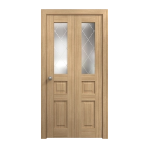 Sliding Closet Bi-fold Doors 84 x 84 inches | Ego 5011 Natural Oak | Sturdy Tracks Moldings Trims Hardware Set | Wood Solid Bedroom Wardrobe Doors