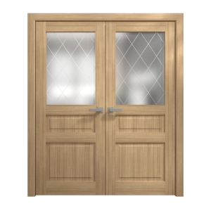 Interior Solid French Double Doors 72 x 80 inches | Ego 5011 Natural Oak | Wood Interior Solid Panel Frame | Closet Bedroom Modern Doors