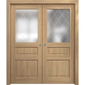 Sliding French Double Pocket Doors 36 x 80 inches | Ego 5011 Natural Oak | Kit Rail Hardware | Solid Wood Interior Bedroom Modern Doors