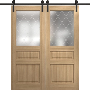 Modern Double Barn Door 36 x 80 inches | Ego 5011 Natural Oak | 13FT Rail Track Set | Solid Panel Interior Doors
