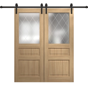 Modern Double Barn Door 48 x 96 inches | Ego 5011 Natural Oak | 13FT Rail Track Set | Solid Panel Interior Doors