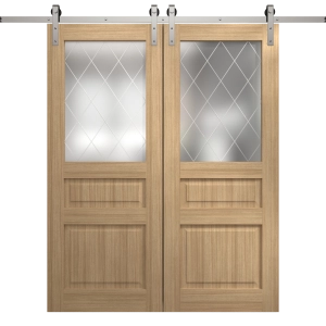 Modern Double Barn Door 36 x 80 inches | Ego 5011 Natural Oak | 13FT Silver Rail Track Set | Solid Panel Interior Doors