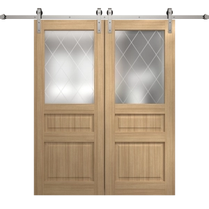 Modern Double Barn Door 56 x 80 inches | Ego 5011 Natural Oak | 13FT Silver Rail Track Set | Solid Panel Interior Doors
