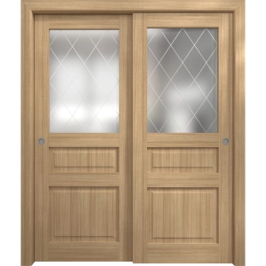 Sliding Closet Bypass Doors 36 x 80 inches | Ego 5011 Natural Oak | Rails Hardware Set | Wood Solid Bedroom Wardrobe Doors