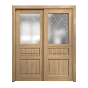 Sliding Closet Bypass Doors 60 x 84 inches | Ego 5011 Natural Oak | Rails Hardware Set | Wood Solid Bedroom Wardrobe Doors