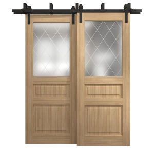 Sliding Closet Barn Bypass Doors 60 x 96 inches | Ego 5011 Natural Oak | Modern 6.6ft Rails Hardware Set | Wood Solid Bedroom Wardrobe Doors