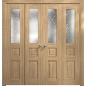 Sliding Closet Double Bi-fold Doors 72 x 80 inches | Ego 5011 Natural Oak | Sturdy Tracks Moldings Trims Hardware Set | Wood Solid Bedroom Wardrobe Doors