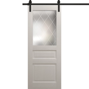 Modern Barn Door 18 x 80 inches | Ego 5011 Painted White Oak | 6.6FT Rail Track Heavy Hardware Set | Solid Panel Interior Doors
