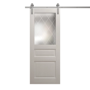 Modern Barn Door 42 x 80 inches | Ego 5011 Painted White Oak | 8FT Silver Rail Track Heavy Hardware Set | Solid Panel Interior Doors