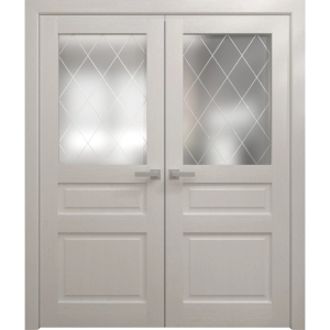 Interior Solid French Double Doors 36 x 80 inches | Ego 5011 Painted White Oak | Wood Interior Solid Panel Frame | Closet Bedroom Modern Doors