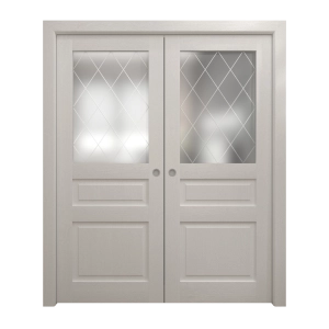Sliding French Double Pocket Doors 64 x 84 inches | Ego 5011 Painted White Oak | Kit Rail Hardware | Solid Wood Interior Bedroom Modern Doors