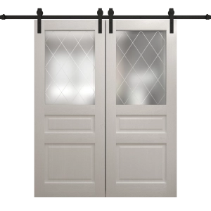 Modern Double Barn Door 56 x 80 inches | Ego 5011 Painted White Oak | 13FT Rail Track Set | Solid Panel Interior Doors