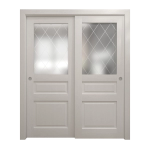 Sliding Closet Bypass Doors 56 x 80 inches | Ego 5011 Painted White Oak | Rails Hardware Set | Wood Solid Bedroom Wardrobe Doors