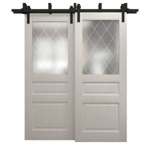 Sliding Closet Barn Bypass Doors 56 x 96 inches | Ego 5011 Painted White Oak | Modern 6.6ft Rails Hardware Set | Wood Solid Bedroom Wardrobe Doors