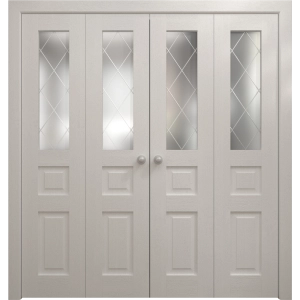 Sliding Closet Double Bi-fold Doors 72 x 80 inches | Ego 5011 Painted White Oak | Sturdy Tracks Moldings Trims Hardware Set | Wood Solid Bedroom Wardrobe Doors