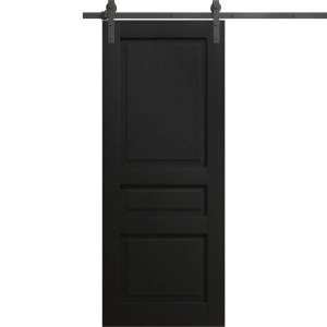 Modern Barn Door 18 x 80 inches | Ego 5012 Painted Black Oak | 6.6FT Rail Track Heavy Hardware Set | Solid Panel Interior Doors