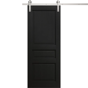 Modern Barn Door 18 x 80 inches | Ego 5012 Painted Black Oak | 6.6FT Silver Rail Track Heavy Hardware Set | Solid Panel Interior Doors
