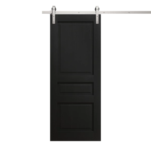 Modern Barn Door 30 x 96 inches | Ego 5012 Painted Black Oak | 6.6FT Silver Rail Track Heavy Hardware Set | Solid Panel Interior Doors