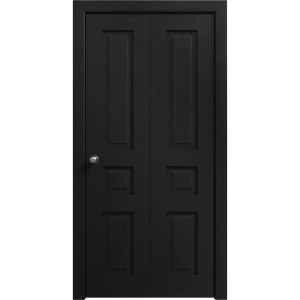 Sliding Closet Bi-fold Doors 36 x 80 inches | Ego 5012 Painted Black Oak | Sturdy Tracks Moldings Trims Hardware Set | Wood Solid Bedroom Wardrobe Doors