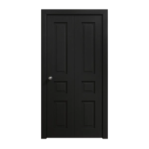 Sliding Closet Bi-fold Doors 56 x 80 inches | Ego 5012 Painted Black Oak | Sturdy Tracks Moldings Trims Hardware Set | Wood Solid Bedroom Wardrobe Doors