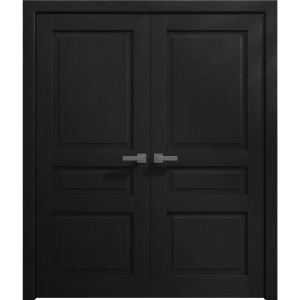 Interior Solid French Double Doors 36 x 80 inches | Ego 5012 Painted Black Oak | Wood Interior Solid Panel Frame | Closet Bedroom Modern Doors