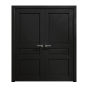 Interior Solid French Double Doors 84 x 96 inches | Ego 5012 Painted Black Oak | Wood Interior Solid Panel Frame | Closet Bedroom Modern Doors