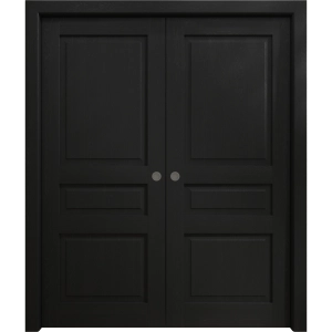 Sliding French Double Pocket Doors 36 x 80 inches | Ego 5012 Painted Black Oak | Kit Rail Hardware | Solid Wood Interior Bedroom Modern Doors