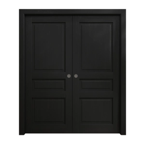 Sliding French Double Pocket Doors 36 x 84 inches | Ego 5012 Painted Black Oak | Kit Rail Hardware | Solid Wood Interior Bedroom Modern Doors