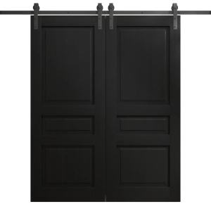 Modern Double Barn Door 36 x 80 inches | Ego 5012 Painted Black Oak | 13FT Rail Track Set | Solid Panel Interior Doors