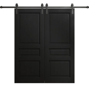 Modern Double Barn Door 72 x 84 inches | Ego 5012 Painted Black Oak | 13FT Rail Track Set | Solid Panel Interior Doors