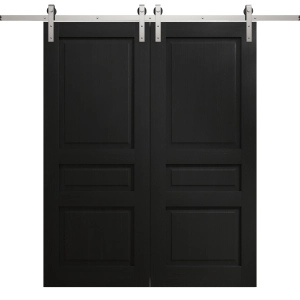 Modern Double Barn Door 36 x 80 inches | Ego 5012 Painted Black Oak | 13FT Silver Rail Track Set | Solid Panel Interior Doors