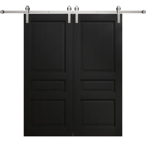 Modern Double Barn Door 56 x 80 inches | Ego 5012 Painted Black Oak | 13FT Silver Rail Track Set | Solid Panel Interior Doors