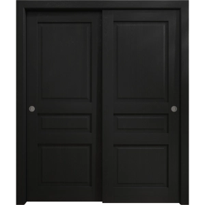 Sliding Closet Bypass Doors 36 x 80 inches | Ego 5012 Painted Black Oak | Rails Hardware Set | Wood Solid Bedroom Wardrobe Doors