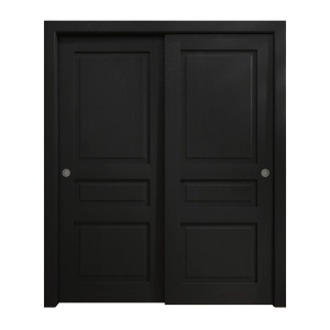 Sliding Closet Bypass Doors 64 x 96 inches | Ego 5012 Painted Black Oak | Rails Hardware Set | Wood Solid Bedroom Wardrobe Doors