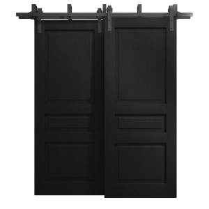 Sliding Closet Barn Bypass Doors 48 x 84 inches | Ego 5012 Painted Black Oak | Modern 6.6ft Rails Hardware Set | Wood Solid Bedroom Wardrobe Doors