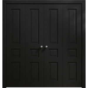Sliding Closet Double Bi-fold Doors 72 x 80 inches | Ego 5012 Painted Black Oak | Sturdy Tracks Moldings Trims Hardware Set | Wood Solid Bedroom Wardrobe Doors