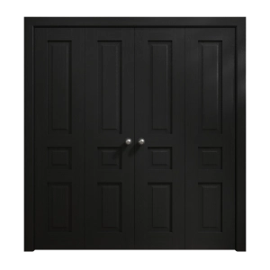 Sliding Closet Double Bi-fold Doors 96 x 84 inches | Ego 5012 Painted Black Oak | Sturdy Tracks Moldings Trims Hardware Set | Wood Solid Bedroom Wardrobe Doors