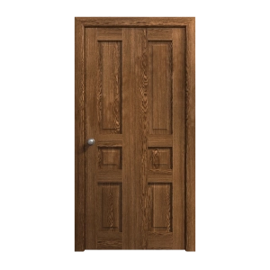 Sliding Closet Bi-fold Doors 72 x 96 inches | Ego 5012 Cognac Oak Veneer | Sturdy Tracks Moldings Trims Hardware Set | Wood Solid Bedroom Wardrobe Doors