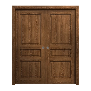 Sliding French Double Pocket Doors 36 x 84 inches | Ego 5012 Cognac Oak Veneer | Kit Rail Hardware | Solid Wood Interior Bedroom Modern Doors