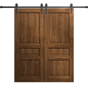 Modern Double Barn Door 72 x 84 inches | Ego 5012 Cognac Oak Veneer | 13FT Rail Track Set | Solid Panel Interior Doors